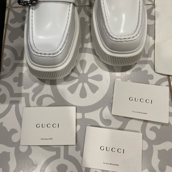 Gucci Dionysus White Leather Loafers Size 41 - Picture 7 of 13
